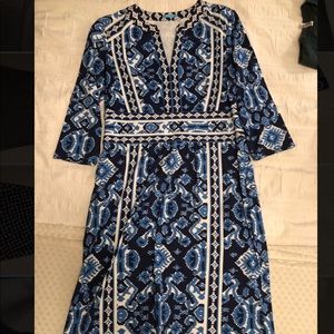 J. McLaughlin Blue Printed Knit Tunic Dress